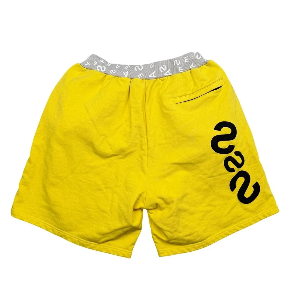 Wind and Sea Shorts Mens M Yellow Graphic Logo Drawstring‎ Zipper Pockets